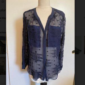 Rebecca Taylor silk embroidered sheer blouse